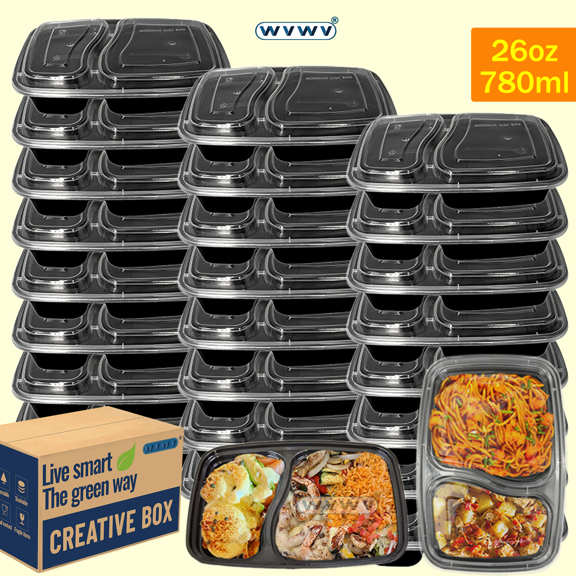 Food Snacks For Picnic - 10/40 Pack 26 oz Two-Compartment Food