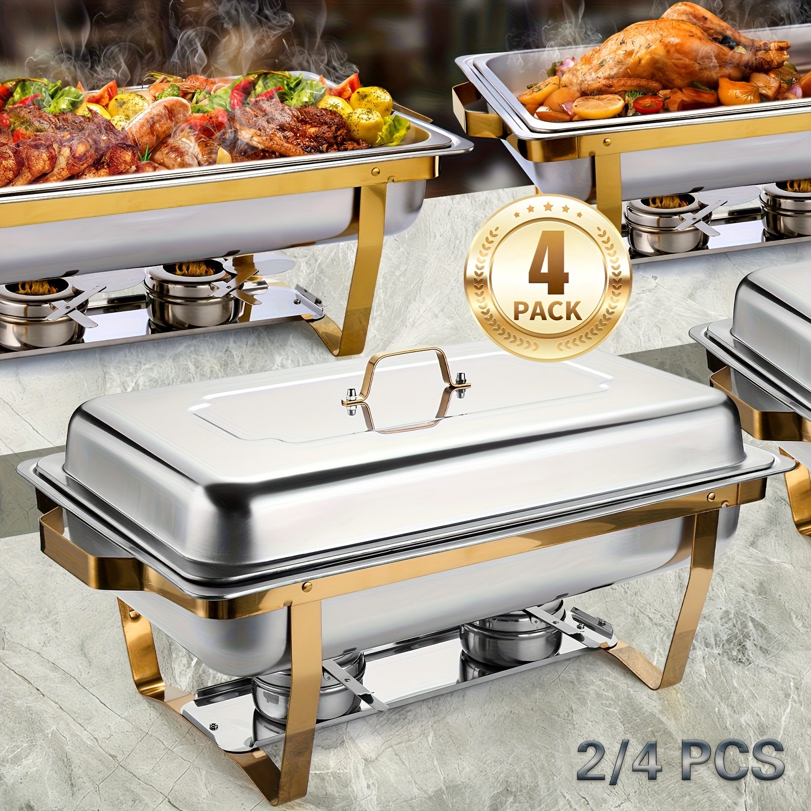 Food Xxl - 2/4pcs 8QT Golden Chafing Dishes |